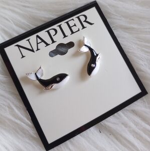 Napier Black & White Ocean Whale Earrings